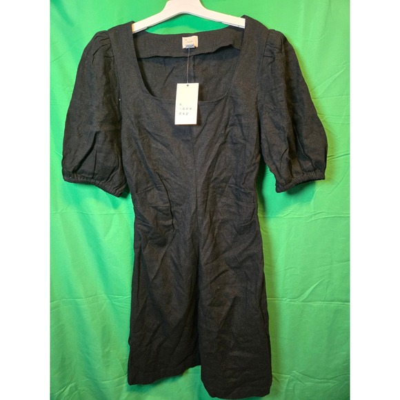 A New Day Black Puff Sleeve Square Neck Dress Size 2 - Picture 3 of 5